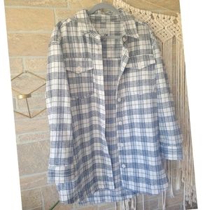 YMI White and Navy Plaid Button-Front Shacket